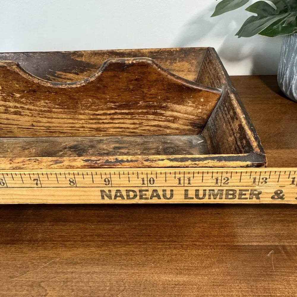 Antique Primitive Wooden Cutlery Tray Carrier Handmade Farmhouse Silverware Box